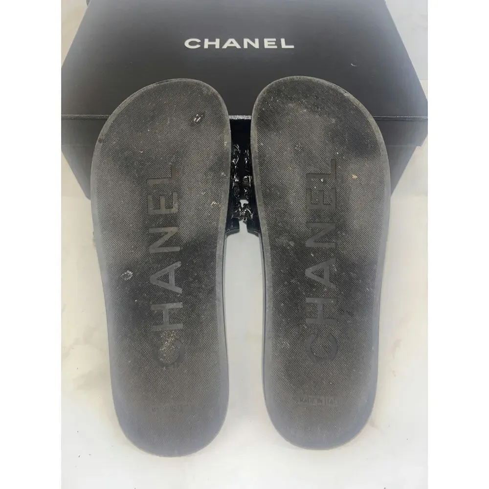 Chanel Chain Detail Slide Sandals